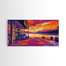 Lakeside Café, Sunset Art, Vibrant Landscape, Waterfront Decor, Modern Impressionism, Cozy Bistro Scene, Warm Tones, Canvas Print