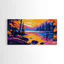 Forest Lake, Autumn Reflection, Serene Landscape, Nature Lover’s Wall Art, Vibrant Sunset, Peaceful Retreat, Framed Canvas Print