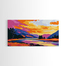 Serene River, Colorful Mountain Scene, Nature Wall Art, Framed Canvas Print, Relaxing Art, Bedroom Wall Decor, Sunset Painting