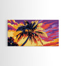 Palm Tree, Tropical Sunset, Island Vibes, Framed Canvas Print, Coastal Wall Art, Beach House Decor, Summer Aesthetic, Vibrant Painting