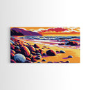 Rocky Shore, Ocean Sunset, Coastal Beauty, Framed Canvas Print, Beach House Wall Art, Nautical Decor, Vibrant Seascape, Ocean Inspired