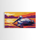 Pelican, Water Reflection, Framed Canvas Print, Coastal Wildlife Wall Art, Beach House Decor, Vibrant Animal Painting, Nature Art