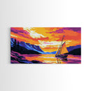 Sailboat at Sunset, Tranquil Waters, Mountain Lake, Canvas Print, Nautical Decor, Ocean Wall Art, Living Room Painting, Vibrant Colors