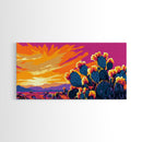 Cactus Sunset, Desert Wall Art, Southwest Decor, Vibrant Landscape, Boho Art, Warm Tones, Living Room, Framed Canvas Print