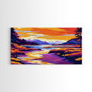 River Valley, Peaceful Scenery, Boho Landscape, Vibrant Sunset, Nature Lover Art, Office or Living Room, Framed Canvas Print