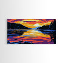 Lake Reflection, Tranquil Water, Vibrant Sunset, Wilderness Escape, Cozy Cabin Vibes, Nature Wall Art, Office Art, Framed Canvas Print