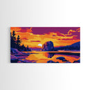 Lakeside Sunset, Golden Reflection, Peaceful Landscape, Vibrant Colors, Nature Lover’s Decor, Cozy Home Art, Framed Canvas Print