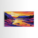 Serene River, Vibrant Sunset, Nature Artwork, Mountain View, Colorful Wall Art, Rustic Home, Living Room, Canvas Print