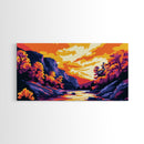 Autumn Stream, Colorful Landscape, Sunset Sky, Warm Tones, Nature Wall Art, Cozy Cabin Decor, Fall Season, Framed Canvas Print
