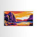 Rocky Shore, Ocean Sunset, Coastal View, Vibrant Painting, Bold Colors, Seascape Art, Beach House, Framed Canvas Print