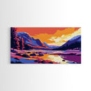 Mountain Lake, Sunset Painting, Scenic Art, Canvas Print, Vibrant Landscape, Office Wall Art, Nature Lover Gift, Adventure Decor