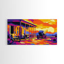 Western Porch, Sunset, Cowboy, Framed Canvas Print, Rustic Wall Art, Old West Scene, Country Home Decor, Warm Tones, Living Room Art