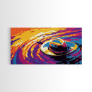 Floating Hat, Surreal Water Art, Abstract Painting, Whimsical Sunset Reflection, Framed Canvas Print, Living Room Artwork, Unique Decor