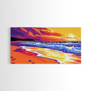 Golden Beach, Ocean Sunset, Coastal Landscape, Seashore Painting, Canvas Print, Living Room Wall Art, Summer Vibes, Serene Seascape