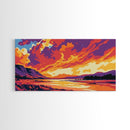 River Sunset, Majestic Cliffs, Mountain Landscape, Nature Art, Canvas Print, Office Decor, Wild Beauty, Tranquil Home Accent