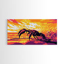 Crab Beach, Fiery Sunset, Ocean Wildlife, Marine Art, Framed Canvas Print, Bathroom Wall Art, Coastal Aesthetic, Vibrant Home Decor