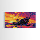 Shipwreck Sunset, Seascape Nautical, Framed Canvas Print, Vibrant Ocean Wall Art, Beach House Art, Nautical Art, Living Room Wall Art