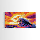 Giant Rolling Wave, Colorful Ocean Art, Surfing Seascape Print, Bold Sunset Water Painting, Beach House Wall Decor, Framed Canvas Print