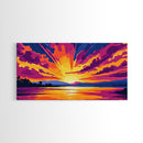 Vibrant River Sunset, Colorful Landscape Wall Art, Warm Nature Print, Bold Sky Painting, Autumn Home Decor, Framed Canvas Print