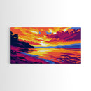Fiery Lake Reflection, Bold Colorful Art, Scenic Nature Painting, Vibrant Home Wall Decor, Serene Landscape Print, Framed Canvas Print