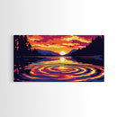 Mountain Sunset Reflection, Bold Landscape Art, Vibrant Sky Print, Serene Nature Painting, Warm Home Wall Decor, Framed Canvas Print