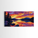 Tropical Beach Scene, Surfboard Sunset Art, Vibrant Coastal Print, Bold Colorful Painting, Relaxing Seaside Home Decor, Framed Canvas Print