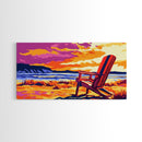 Adirondack Chair, Beach Sunset Art, Relaxing Coastal Scene, Vibrant Nature Painting, Framed Canvas Print, Bedroom Wall Decor, Summer Home