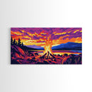 Campfire Glow, Cozy Autumn Night, Vibrant Outdoor Art, Warm Fire Scene, Framed Canvas Print, Living Room Decor, Rustic Cabin Artwork