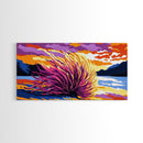 Sea Sunset, Fiery Sky, Vibrant Ocean Art, Beach House Decor, Coastal Wall Art, Framed Canvas Print, Serene Landscape Painting