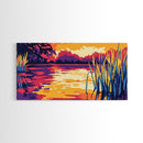 Floating Boat, River Serenity, Peaceful Landscape, Framed Canvas Print, Vibrant Water Art, Meditation Wall Decor, Tranquil Scene