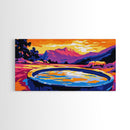 Sunset Bench, Peaceful Reflection, Romantic View, Framed Canvas Print, Minimalist Wall Art, Bedroom Decor, Warm Sunset Scene
