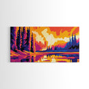 River Reflection, Dreamy Sunset Landscape, Tranquil Nature Art, Golden Horizon Painting, Framed Canvas Print, Office Decor, Living Room Art