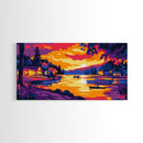 Cabin Sunset, Cozy Lakeside Scene, Peaceful Evening Retreat, Vibrant Nature Art, Framed Canvas Print, Bedroom Wall Decor, Rustic Home Style