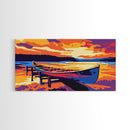 Canoe Dock, Sunset Water, Relaxing Lake View, Framed Canvas Print, Wall Art, Cabin Aesthetic, Rustic Decor, Adventure Vibes, Boho Home