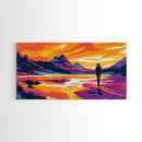 Cowboy, Western Art, Rustic Landscape, Sunset Wall Art, Framed Canvas Print, Living Room Decor, Boho Home, Mountain Painting