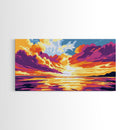 Sunset, Ocean Art, Vibrant Sky, Beach House Decor, Framed Canvas Print, Living Room Wall Art, Colorful Painting, Seaside Aesthetic