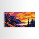 Mountain Lake, Sunset Reflection, Nature Landscape, Fall Wall Art, Framed Canvas Print, Rustic Home, Cabin Decor, Serene Painting