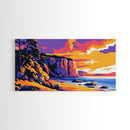 Cliffs, Coastal Painting, Sunset Beach, Ocean Wall Art, Framed Canvas Print, Seaside Home, Vibrant Landscape, Boho Coastal Decor