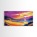 Golden Beach, Ocean Horizon, Tropical Artwork, Framed Canvas Print, Beach House Wall Art, Relaxing Landscape, Vibrant Decor