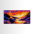 Lakeside Barbecue, Outdoor Grill Art, Sunset Picnic Scene, Framed Canvas Print, Rustic Home Decor, Cabin Wall Art, Nature Lover Gift