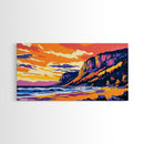 Cliffs by Sea, Sunset Beach, Landscape Wall Art, Framed Canvas Print, Coastal Decor, Living Room Art, Summer Vibes, Vibrant Nature Art