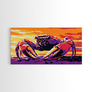 Crab at Sunset, Coastal Wildlife, Beach House Wall Art, Canvas Print, Nautical Home Decor, Ocean Lover Gift, Vibrant Seaside Painting