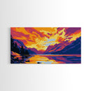 Sunset Lake, Mountain View, Vibrant Sky, Canvas Print, Modern Wall Art, Office Decor, Nature Painting, Boho Landscape, Rustic Aesthetic