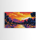 Sunset Reflection, Peaceful River, Mountain Landscape, Framed Canvas Print, Nature Home Decor, Office Artwork, Fall Aesthetic