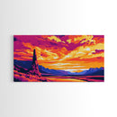 Desert Sunset, Monument View, Vibrant Sky, Canvas Print, Southwest Wall Art, Nature Painting, Rustic Home Decor, Landscape Illustration