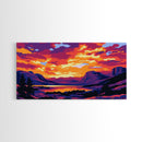 Twilight Mountains, Sunset Glow, Vibrant Nature, Framed Canvas Print, Landscape Wall Art, Bedroom Decor, Bold Colors, Autumn Scenic View