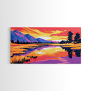 Sunset Mountain Reflection, Framed Canvas Print, Vibrant Wall Art, Colorful Nature Art, Landscape Painting, Living Room Wall Decor