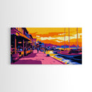 Harbor Sunset Scene, Framed Canvas Print, Nautical Wall Art, Vibrant Coastal Painting, Seaside Aesthetic, Living Room Wall Decor