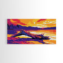 Driftwood Lake Sunset, Framed Canvas Print, Serene Nature Art, Vibrant Landscape, Rustic Cabin Decor, Bedroom Wall Art