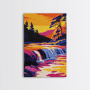 Waterfall Sunset, Framed Canvas Print, Vibrant Nature Art, Bold Water Scene, Colorful Landscape, Relaxing Atmosphere, Home Decor Accent